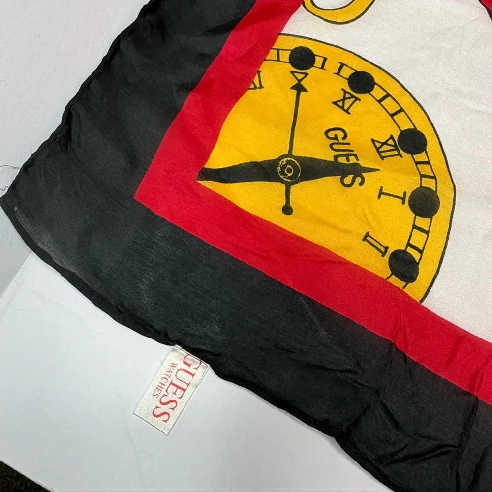 Vintage 1980’s Guess Watches 100% silk clock logo scarf
